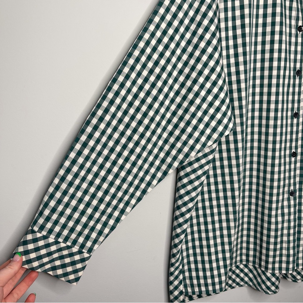 Ladies Lafayette 148 New York green white button up down shirt size Large LG - Picture 4 of 7